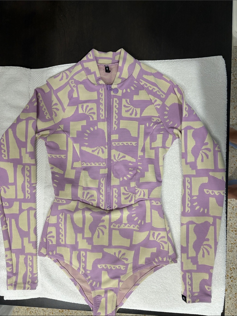 Rip Curl Lilac and Cream Long-Sleeve One-Piece Swimsuit